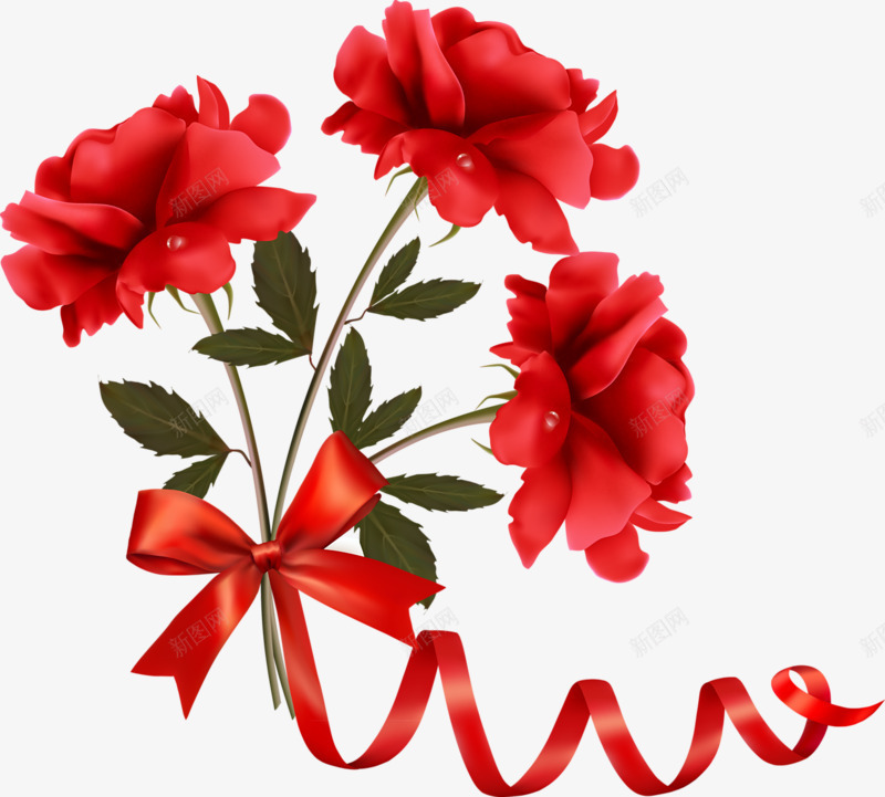玫瑰花png免抠素材_新图网 https://ixintu.com 情人节 情人节元素 浪漫 玫瑰花 红色 绽放 绿叶 花枝 鲜花