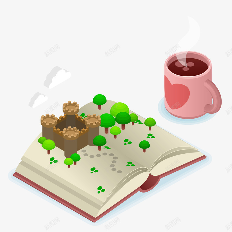 读书咖啡插画矢量图ai免抠素材_新图网 https://ixintu.com 三维 书本 咖啡 读书 矢量图