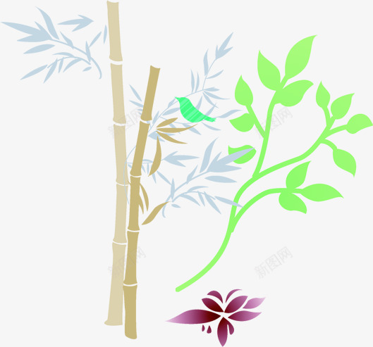 梦幻竹子手绘树叶花朵png免抠素材_新图网 https://ixintu.com 树叶 梦幻 竹子 花朵