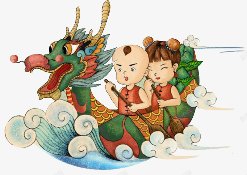 端午节插画划龙舟png免抠素材_新图网 https://ixintu.com 习俗 划龙舟 插画 端午节 绘画