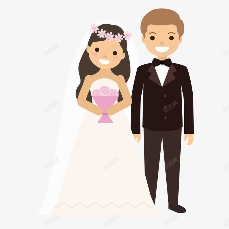 一对夫妻的结婚照矢量图ai免抠素材_新图网 https://ixintu.com Q萌 卡通 可爱 情人节 拍照情侣 新娘 新郎 结婚季 结婚照 矢量图