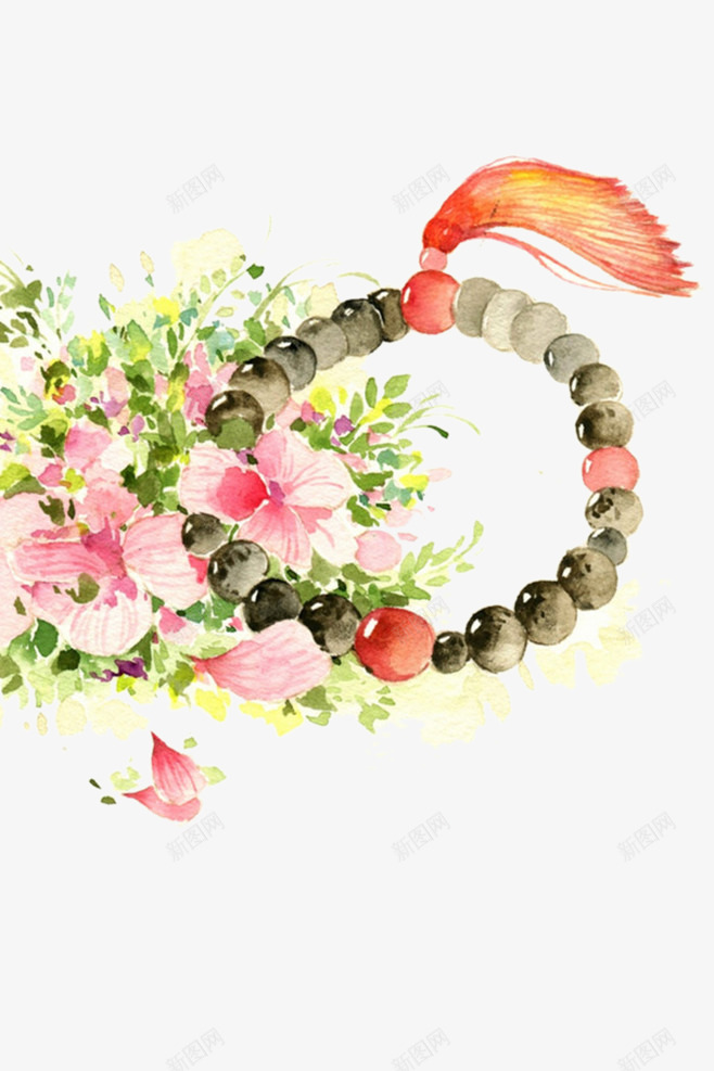 手绘佛珠png免抠素材_新图网 https://ixintu.com 佛珠 古风 念佛念珠 插画 植物 水彩画 珠子 鲜花
