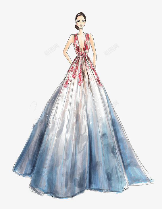 礼服女生png免抠素材_新图网 https://ixintu.com 优雅 卡通 女生 手绘 插画 时尚 礼服