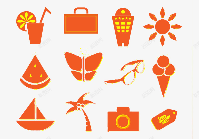 卡通热带度假图标png_新图网 https://ixintu.com 合集 图标 度假 旅游 红色