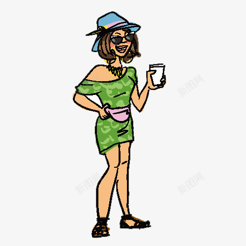 手绘卡通女遮阳帽短裙png免抠素材_新图网 https://ixintu.com png素材 女士 短裙 绿色 遮阳帽