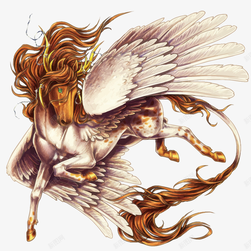 飞马png免抠素材_新图网 https://ixintu.com 奇幻 欧式插画 矢量飞马 神兽 神圣 金色 飞马 魔法