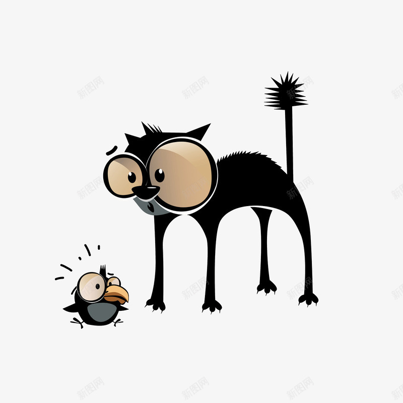 低头看见小鸡炸毛的猫psd免抠素材_新图网 https://ixintu.com 低头卡通 受到惊吓的猫 惊恐的小鸡 炸毛猫 炸毛的猫 瞪大眼镜