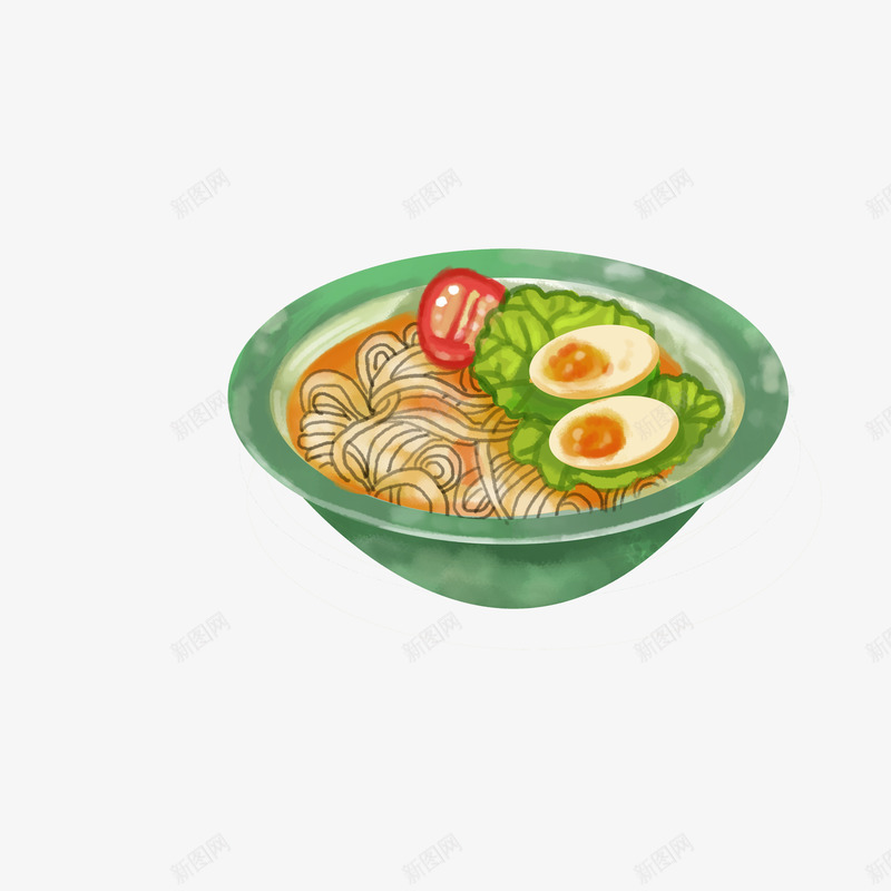 小清新鸡蛋面条插画psd免抠素材_新图网 https://ixintu.com 小清新风 手绘食物 绿色食物 螺旋面 餐饮美食 鸡蛋面