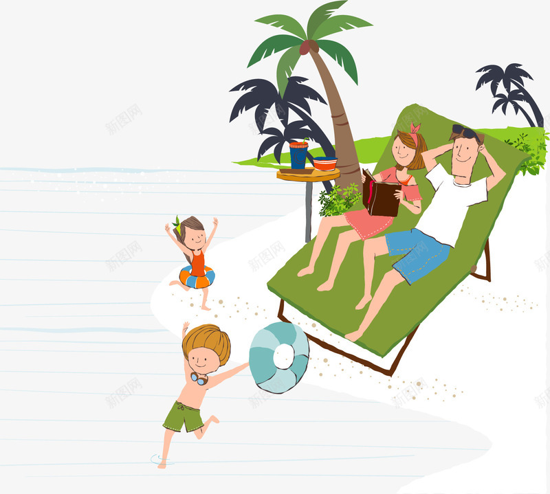 海边度假的一家人png免抠素材_新图网 https://ixintu.com 一家四口 出游 度假 春游 海边度假