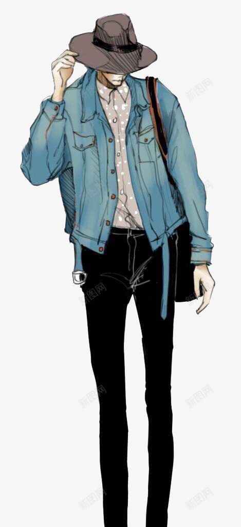 手绘模特png免抠素材_新图网 https://ixintu.com 时尚男孩 服装设计 服饰模特 水彩 素描