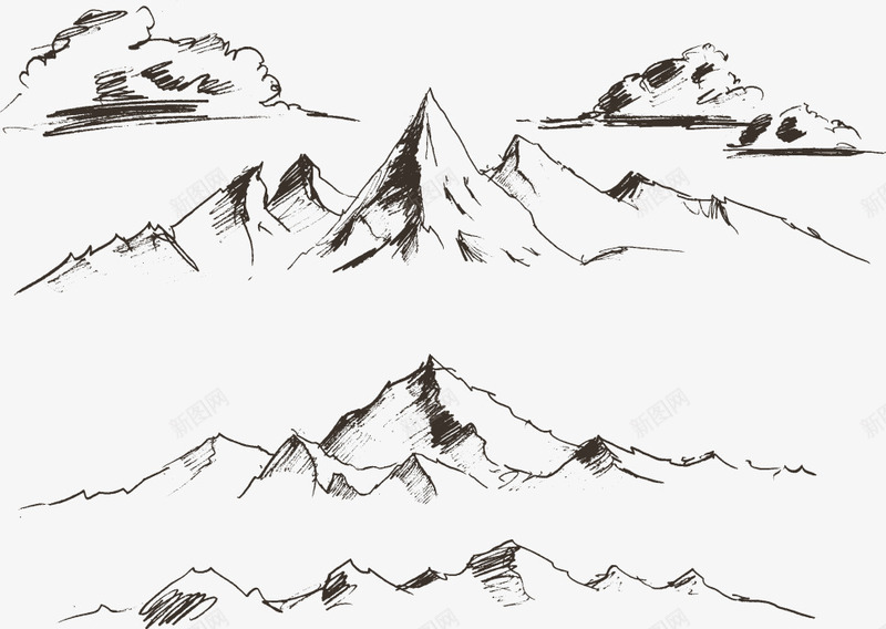 山脉风景插画矢量图ai免抠素材_新图网 https://ixintu.com 山峰 山版画 山脉 手绘高山 矢量图 简笔画山 线条山 自然风光 风景插画