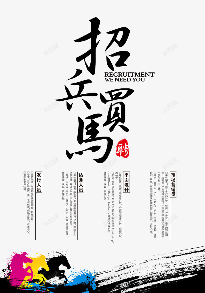 招聘海报psd免抠素材_新图网 https://ixintu.com 公司简介 工作要求 招兵买马艺术字 招聘 求才 聘 诚聘 黑色