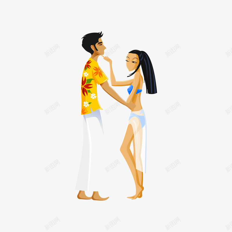 手绘png免抠素材_新图网 https://ixintu.com 度假 情侣 泳装