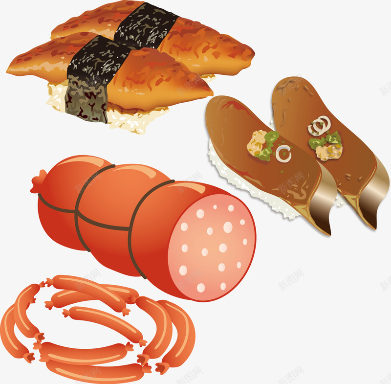 肉类大合集png免抠素材_新图网 https://ixintu.com 三文鱼寿司 到家美食汇 寿司军舰 美食汇