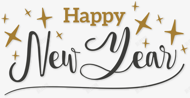 欧式新年快乐标签png免抠素材_新图网 https://ixintu.com 2018年 卡通 新年快乐 标签 欧式 英文艺术字
