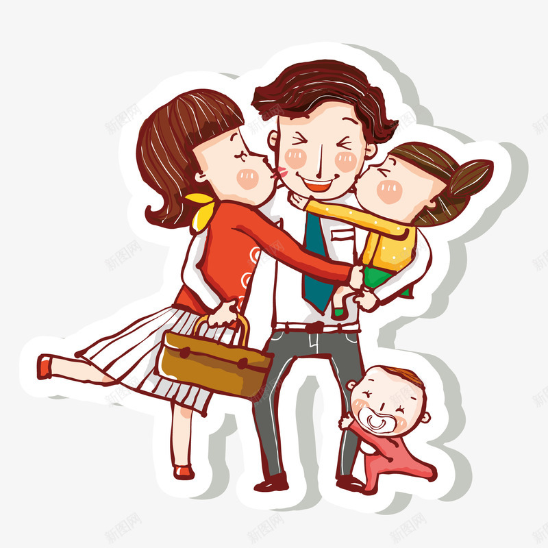 卡通一家人png免抠素材_新图网 https://ixintu.com 三世同堂 卡通 卡通人物 和睦家庭 幸福一家人 幸福家庭 建筑 我的家人 插画 气球 水彩 绿树 背景画 背景素材 高楼