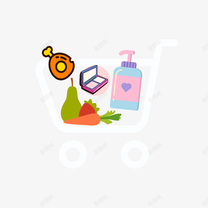 超市装食物的购物车png免抠素材_新图网 https://ixintu.com 沐浴露 购物车 超市 食物 鸡腿