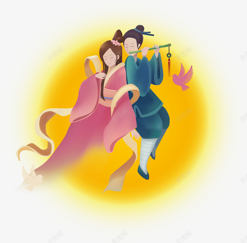 牛郎织女和月亮装饰png免抠素材_新图网 https://ixintu.com 七夕 七夕节 乞巧节 侄女 情人节 情侣 月亮 牛郎 鸟