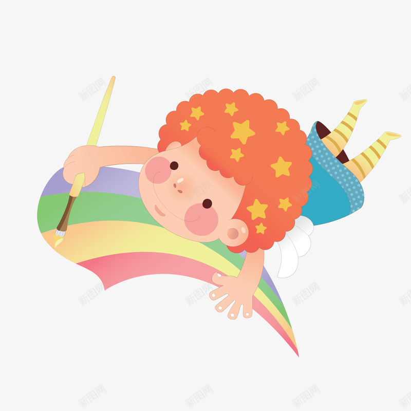 趴着画彩虹的小朋友png免抠素材_新图网 https://ixintu.com 小朋友 彩虹 趴着的小孩