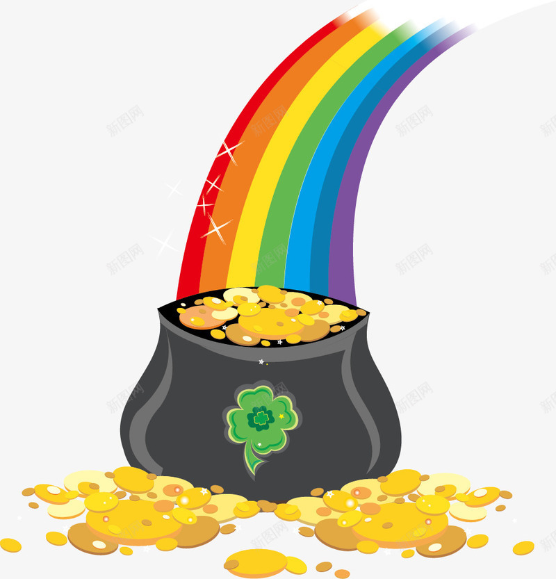 彩虹四叶草聚宝盆聚集金钱png免抠素材_新图网 https://ixintu.com 四叶草 彩虹 聚宝盆 聚宝盆图 聚集 金钱
