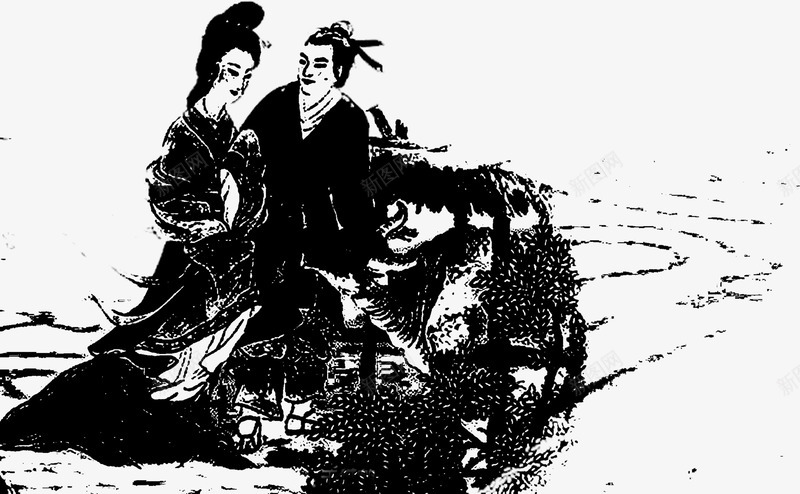 黑色水墨画男女古风png免抠素材_新图网 https://ixintu.com 古风 情人 水墨画 男女 黑色