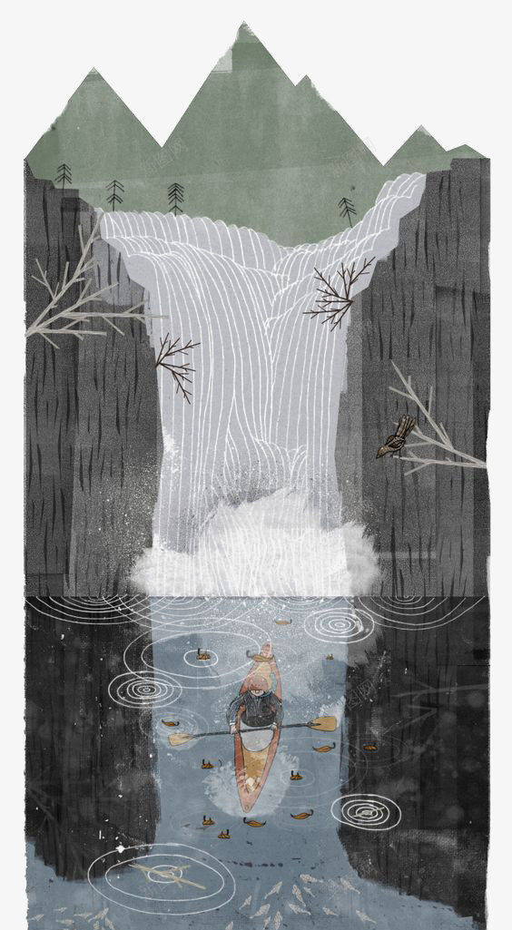 文艺水彩风景png免抠素材_新图网 https://ixintu.com 创意风景画 山水 文艺插画 瀑布