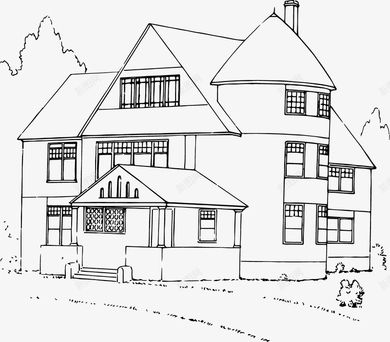 欧式建筑png免抠素材_新图网 https://ixintu.com 免费矢量下载 房子 房屋 手绘 插画 欧式建筑