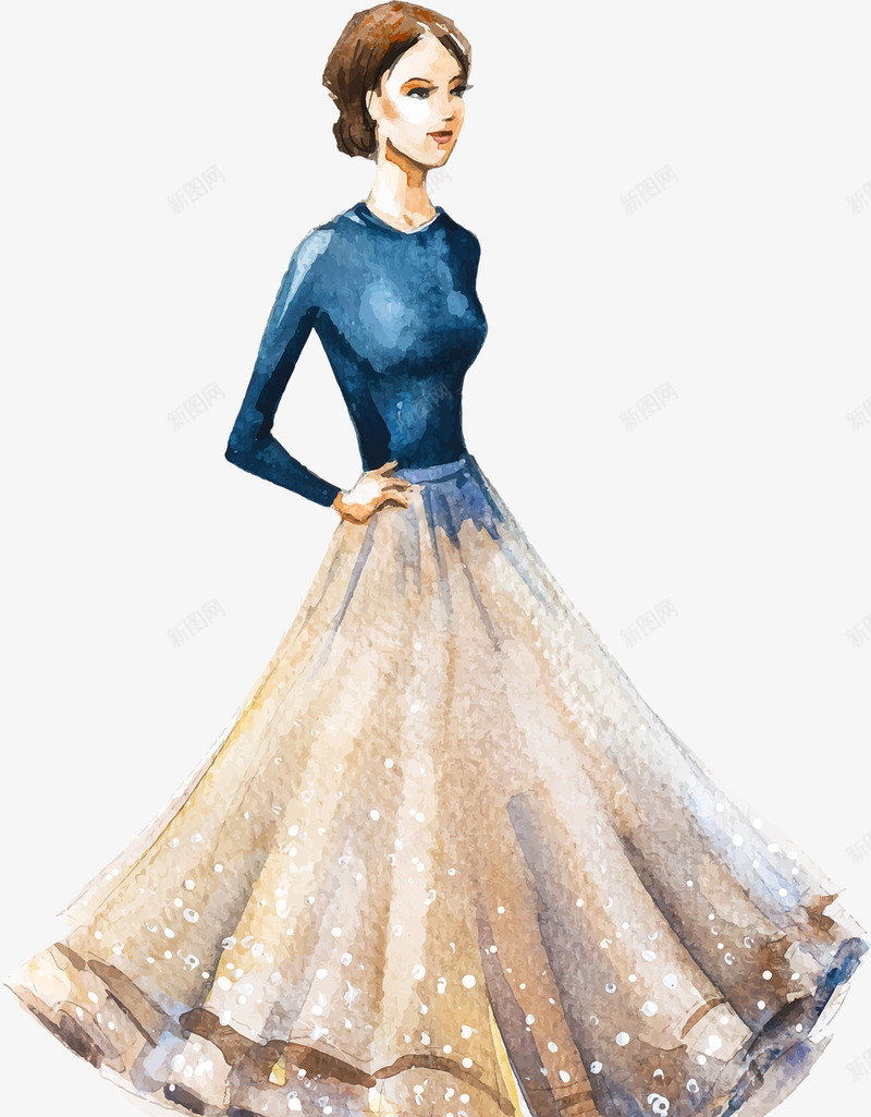 手绘线描模特png免抠素材_新图网 https://ixintu.com 人物插画 时尚手绘 模特走秀 礼服 线描时装 美丽女孩
