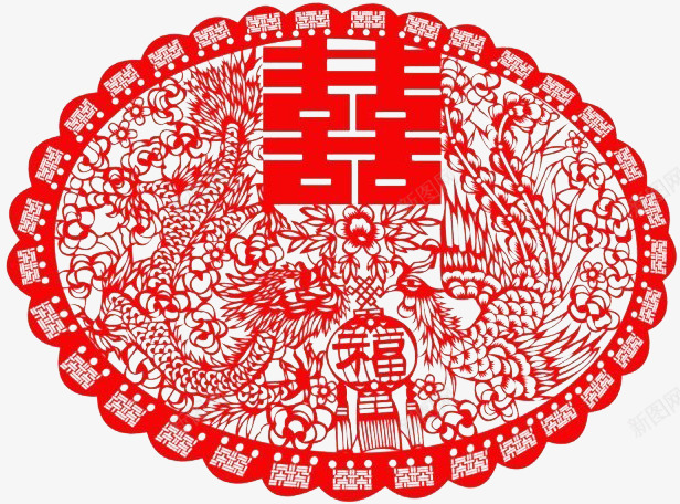 喜字png免抠素材_新图网 https://ixintu.com 剪纸 喜字 福字 红色 龙凤