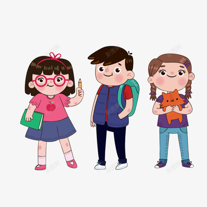 动漫节学校同学好朋友png免抠素材_新图网 https://ixintu.com 动漫节 去上学 好朋友 小女孩 小男孩 手绘 插画
