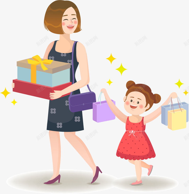 卡通母女逛街亲子插画矢量图ai免抠素材_新图网 https://ixintu.com 亲子 卡通亲子旅行一家人 卡通母女逛街亲子插画 母女逛街 母女逛街亲子时间 温馨 矢量图