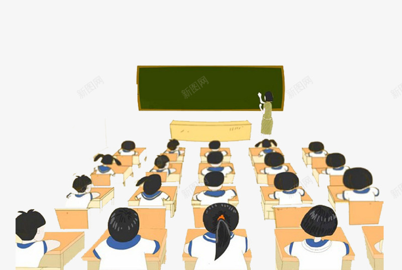 卡通手绘课堂立体插画png免抠素材_新图网 https://ixintu.com 上学 卡通手绘 听课 开学季 插画 老师 课堂 黑板