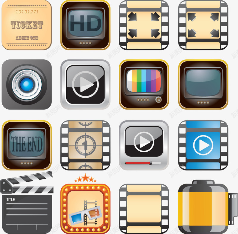 娱乐图标矢量图ai_新图网 https://ixintu.com app图标 图标 娱乐 电影 矢量图