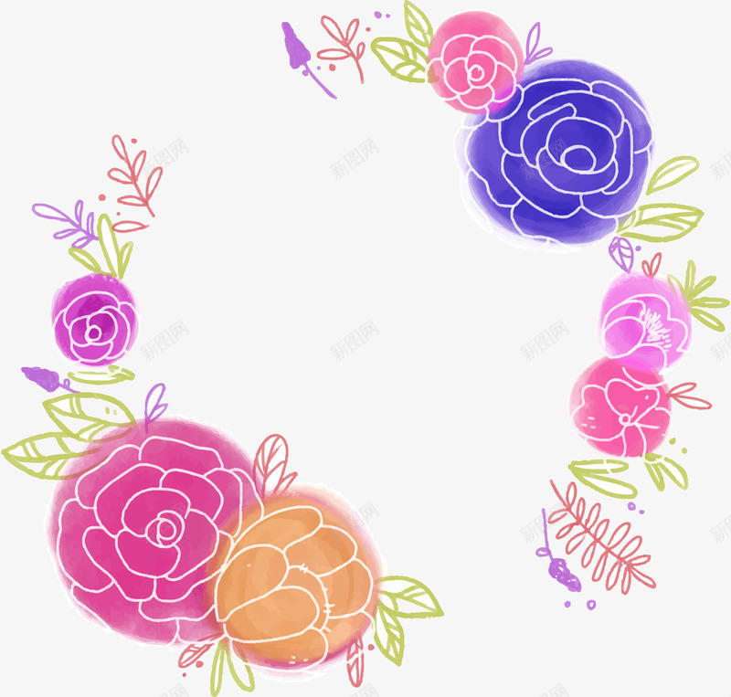 水彩手绘花环png免抠素材_新图网 https://ixintu.com 七夕情人节 卡片 婚礼请柬 感谢卡 手绘花 手绘花标签 文字边框 玫瑰花 粉色 结婚请帖 花环 花藤 蔷薇花 蔷薇花藤 装饰花 贺卡