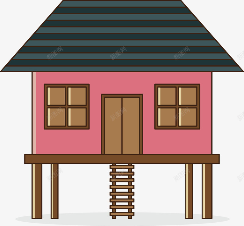 卡通粉色小木屋png免抠素材_新图网 https://ixintu.com 农舍 卡通房屋 小房子 小木屋 建筑 森林小屋 粉色 高脚屋
