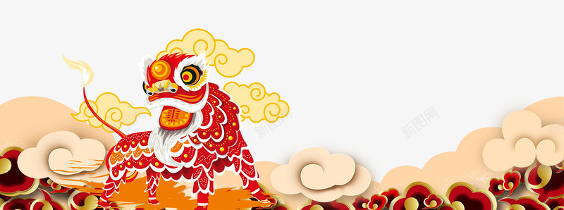 祥云舞狮png免抠素材_新图网 https://ixintu.com 中式 古典花纹 条纹 祥云图案 祥云条纹 祥云纹 窗花 红色边框