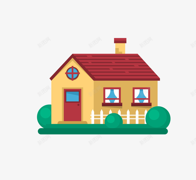 卡通房屋装饰插画广告扁平化图标png_新图网 https://ixintu.com 卡通建筑标识 卡通房子 居民区剪影 广告设计 建筑 房子 插画扁平化 简约房子 网页设计 郊外房屋