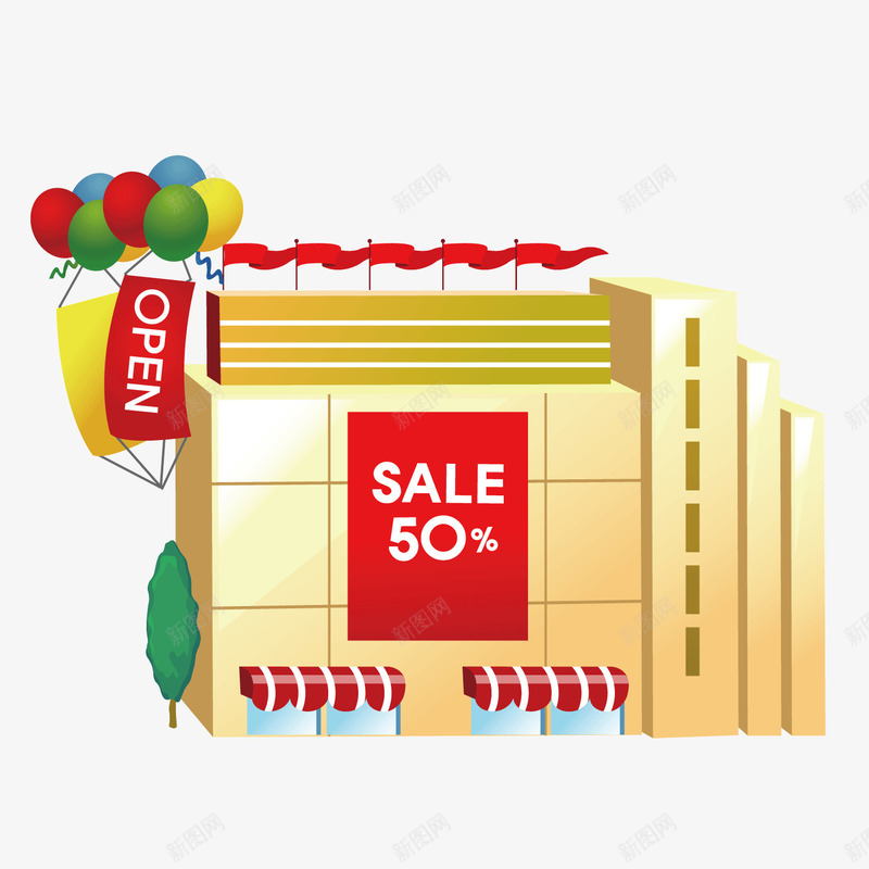 卡通三层超市建筑商店矢量图ai免抠素材_新图网 https://ixintu.com 三层 卡通 商店 建筑 超市 矢量图