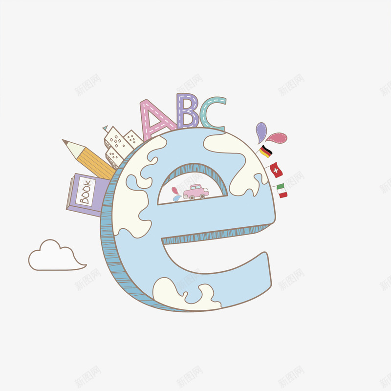 英文字母png免抠素材_新图网 https://ixintu.com 创意的 卡通 学校 教育 汽车 蓝色的 装饰