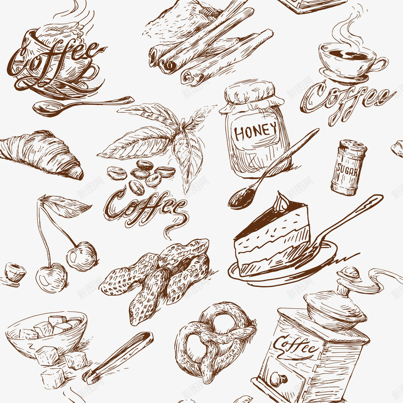线描食物合集矢量图ai免抠素材_新图网 https://ixintu.com 手绘食物 线描 线描食物 矢量图