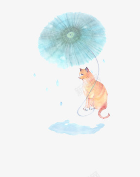 手绘小清新猫咪蓝色雨伞psd免抠素材_新图网 https://ixintu.com 手绘 清新 清新蓝色 猫咪 蓝色清新 雨伞