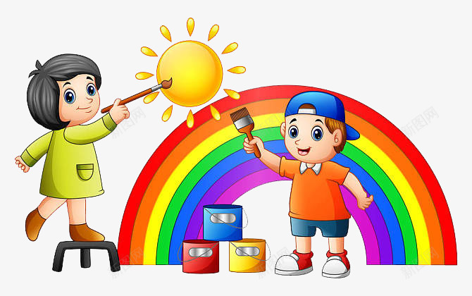 彩色绘画与儿童日png免抠素材_新图网 https://ixintu.com 世界儿童日 儿童日 卡通 天真 彩虹 童年