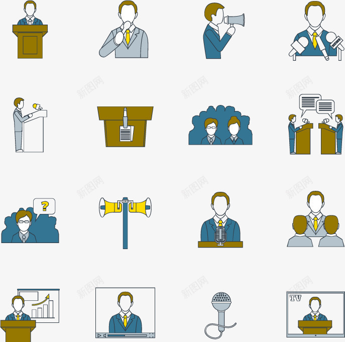 人物职场状态图标合集矢量图ai_新图网 https://ixintu.com 吃饭 开会 报告 演讲 矢量图
