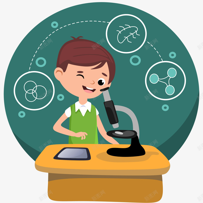 小学生上生物课插画矢量图ai免抠素材_新图网 https://ixintu.com 免抠PNG 学习 实验课 小学生上生物课插画 显微镜 生物 矢量图