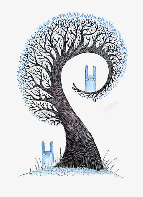 水彩小树png免抠素材_新图网 https://ixintu.com 儿童插画 小兔子 小树插画 手绘小树 童话