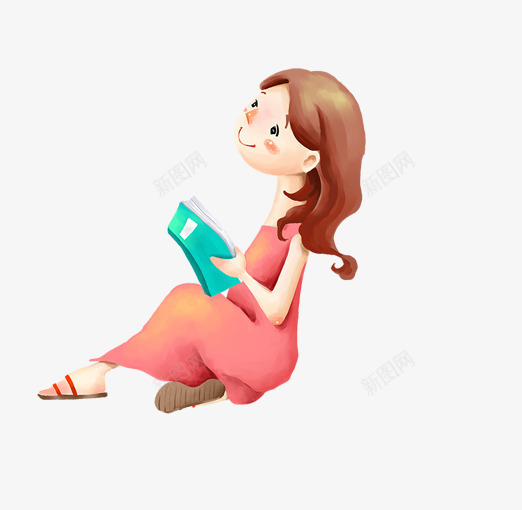 粉色美丽读书女孩png免抠素材_新图网 https://ixintu.com 人物插画 可爱女生 情人节 粉色女生 美丽女孩 装饰图案