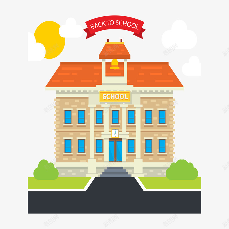 卡通学校城堡返校矢量图ai免抠素材_新图网 https://ixintu.com 上课 回学校 城堡 学校 开学季 校园 贵族学校 返校 矢量图