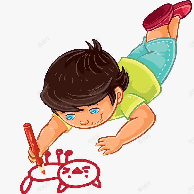 卡通手绘画猫咪的小男孩矢量图ai免抠素材_新图网 https://ixintu.com 人物 动物 卡通 彩色 手绘 猫咪 男孩 矢量图