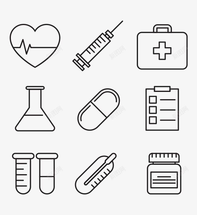 医疗线型icon合集图标png_新图网 https://ixintu.com icon 医疗 手绘疫苗打针插画 打针 源文件 疫苗打针 线型