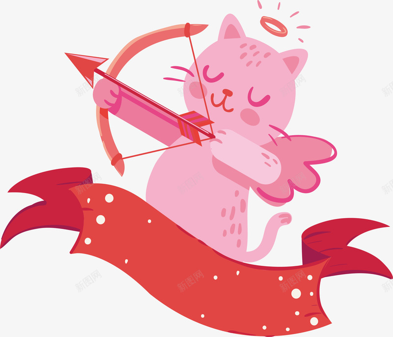 粉色爱情丘比特小猫矢量图eps免抠素材_新图网 https://ixintu.com 丘比特猫咪 可爱小猫 爱神小猫 矢量png 粉红色 粉色小猫 矢量图